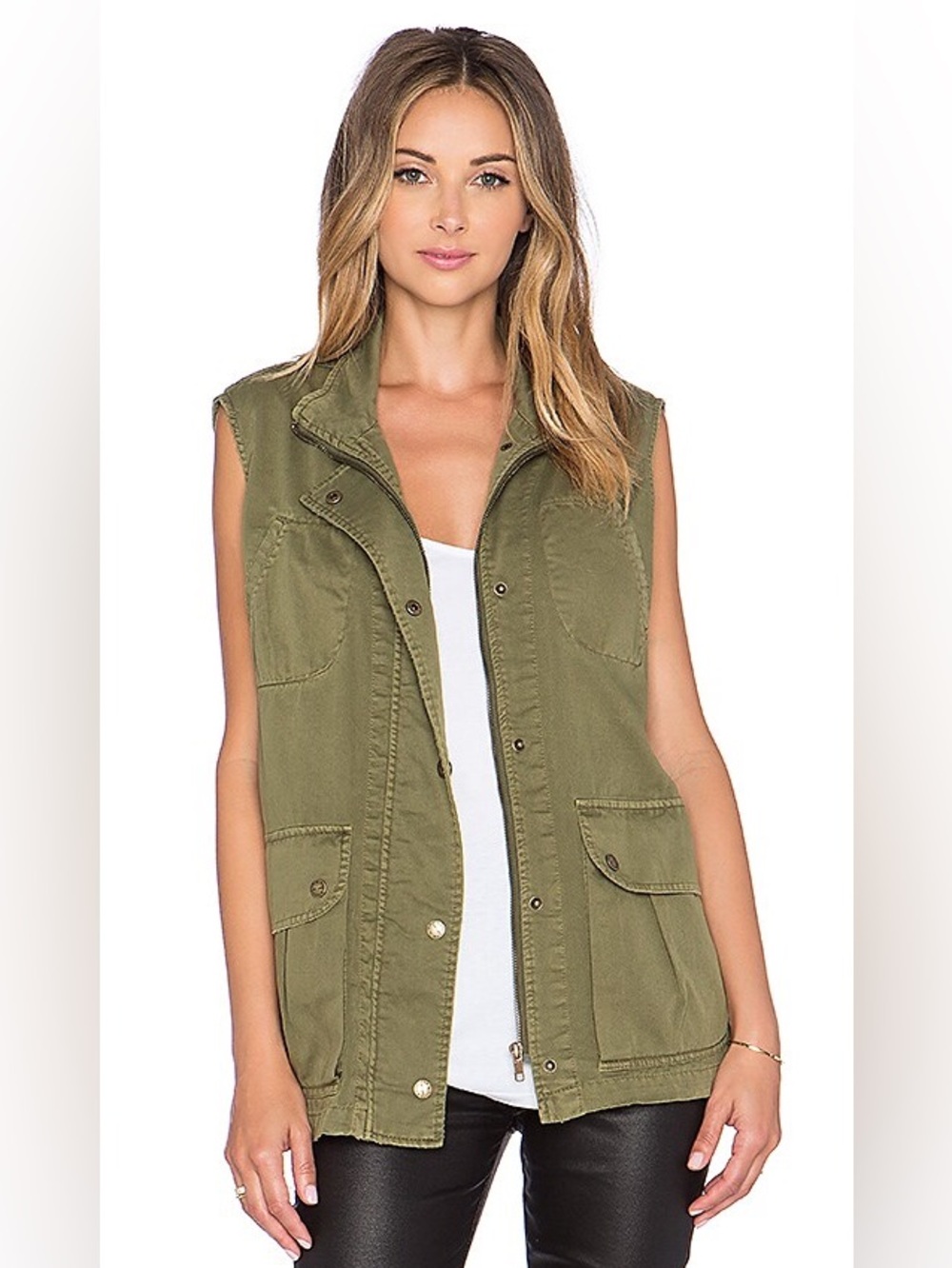 Current/Elliott The Leisure Vest Army Green Cotton Utility Sz 2